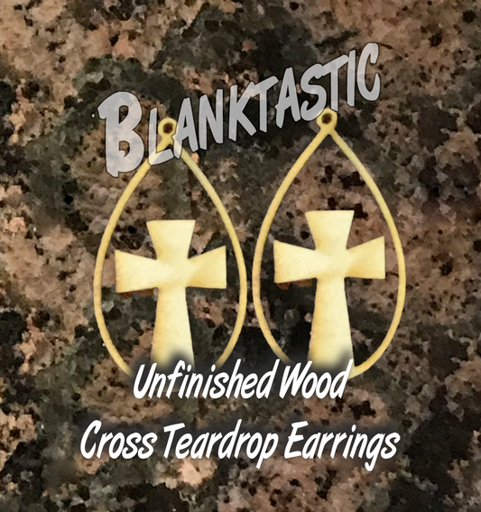 1/8" Wood Earrings - Cross Tear Drop