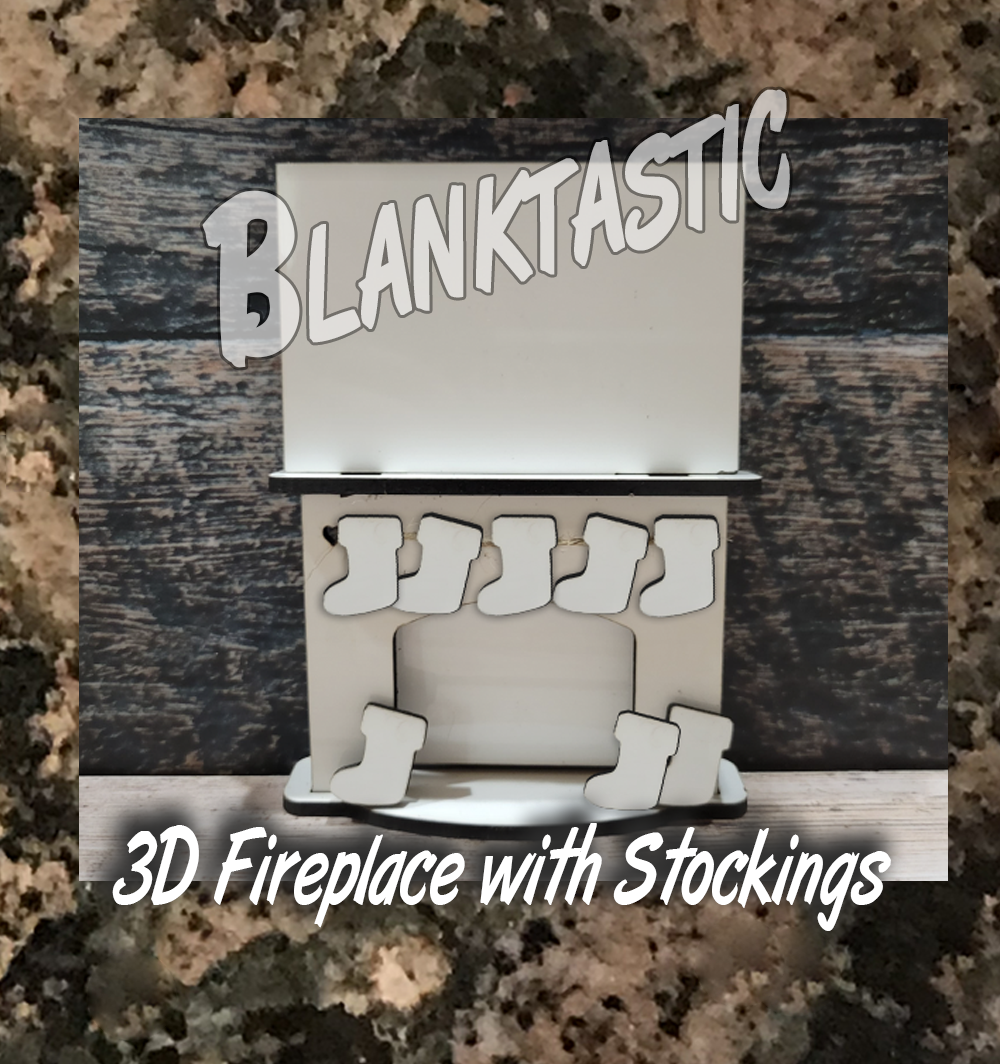 3D Fireplace with 6 Stockings for Tier Trays or Mantles