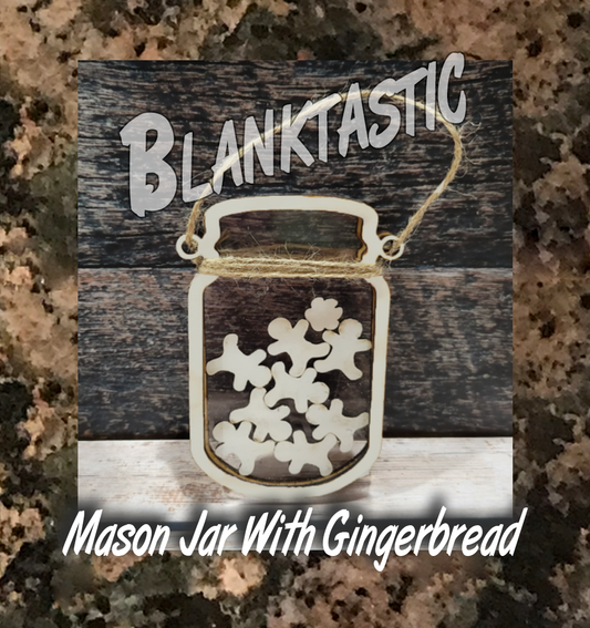 Mason Jar Ornament with 8 Double Sided Gingerbread and Gift Tag
